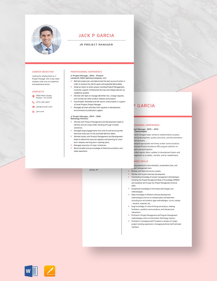 Jr Project Manager Resume