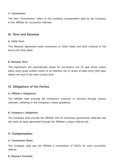 Free Marketing Affiliate Renewal Agreement Template to Edit Online