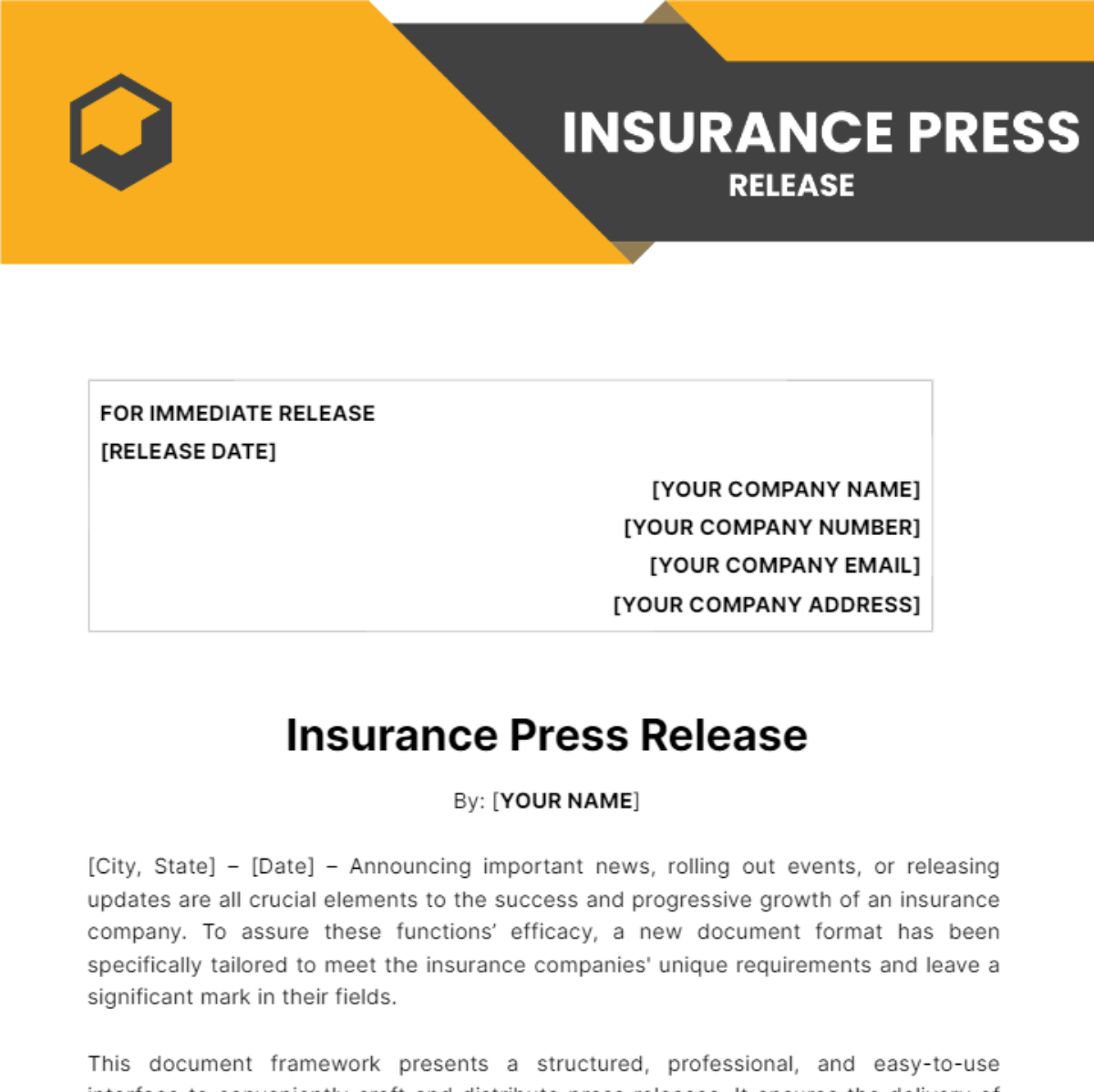 Insurance Press Release Template