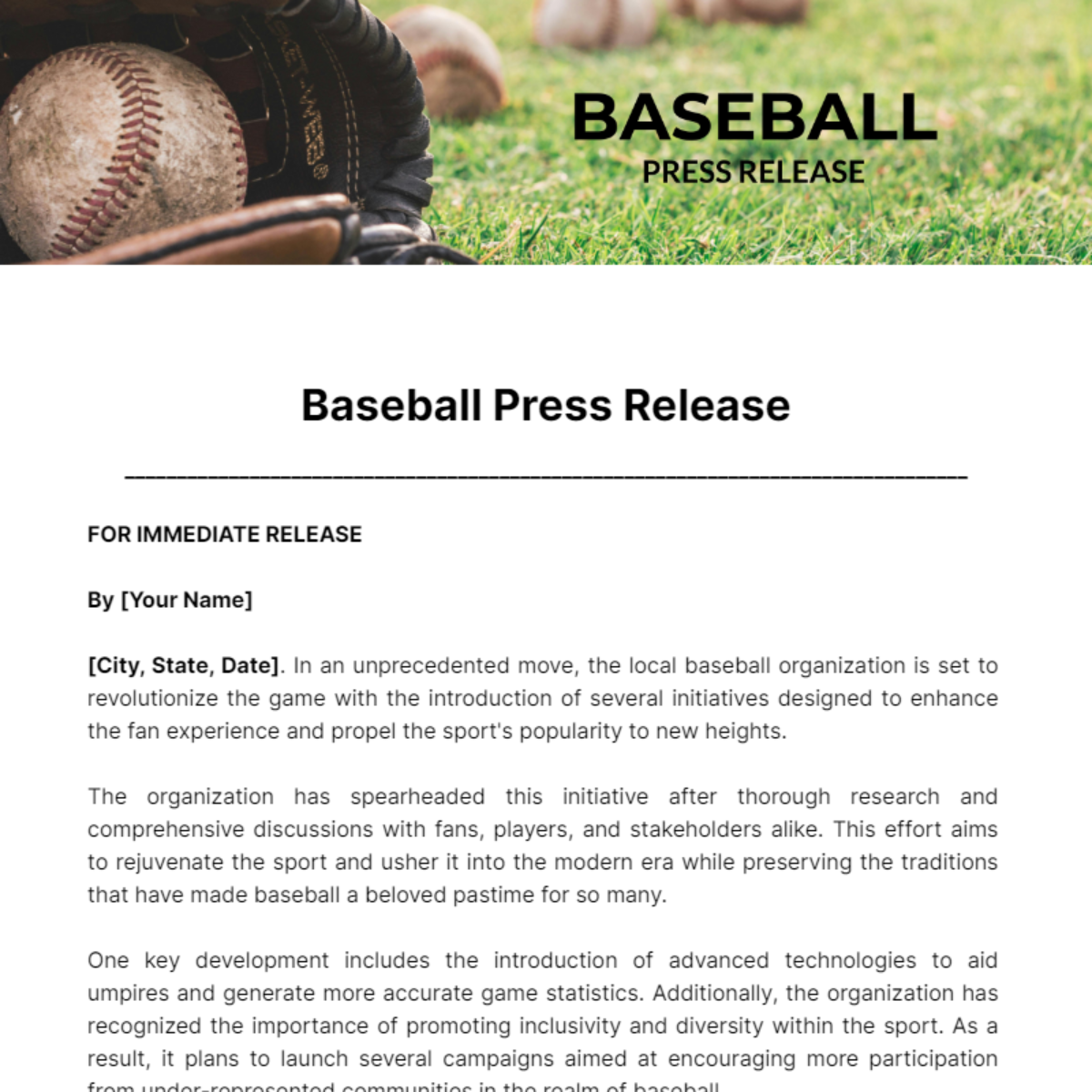 Free Baseball Press Release Template