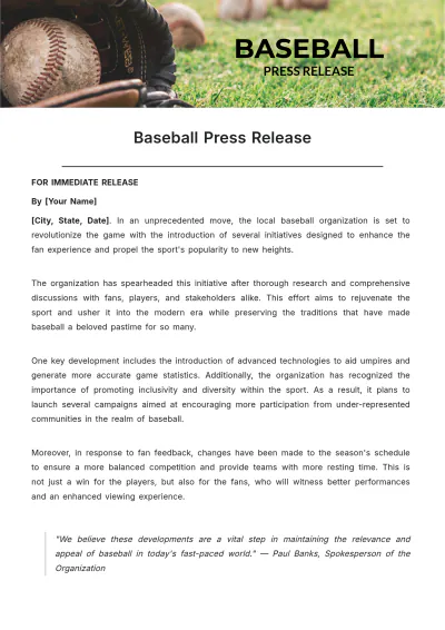 Free Baseball Press Release Template to Edit Online