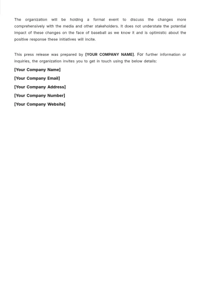 Free Baseball Press Release Template to Edit Online