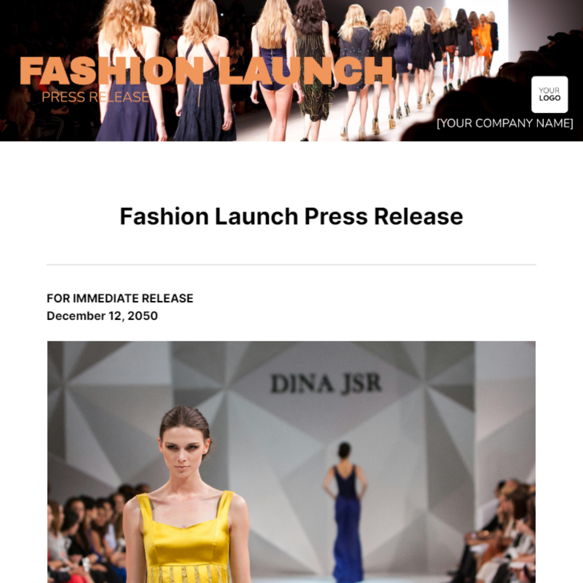Free Fashion Launch Press Release Template
