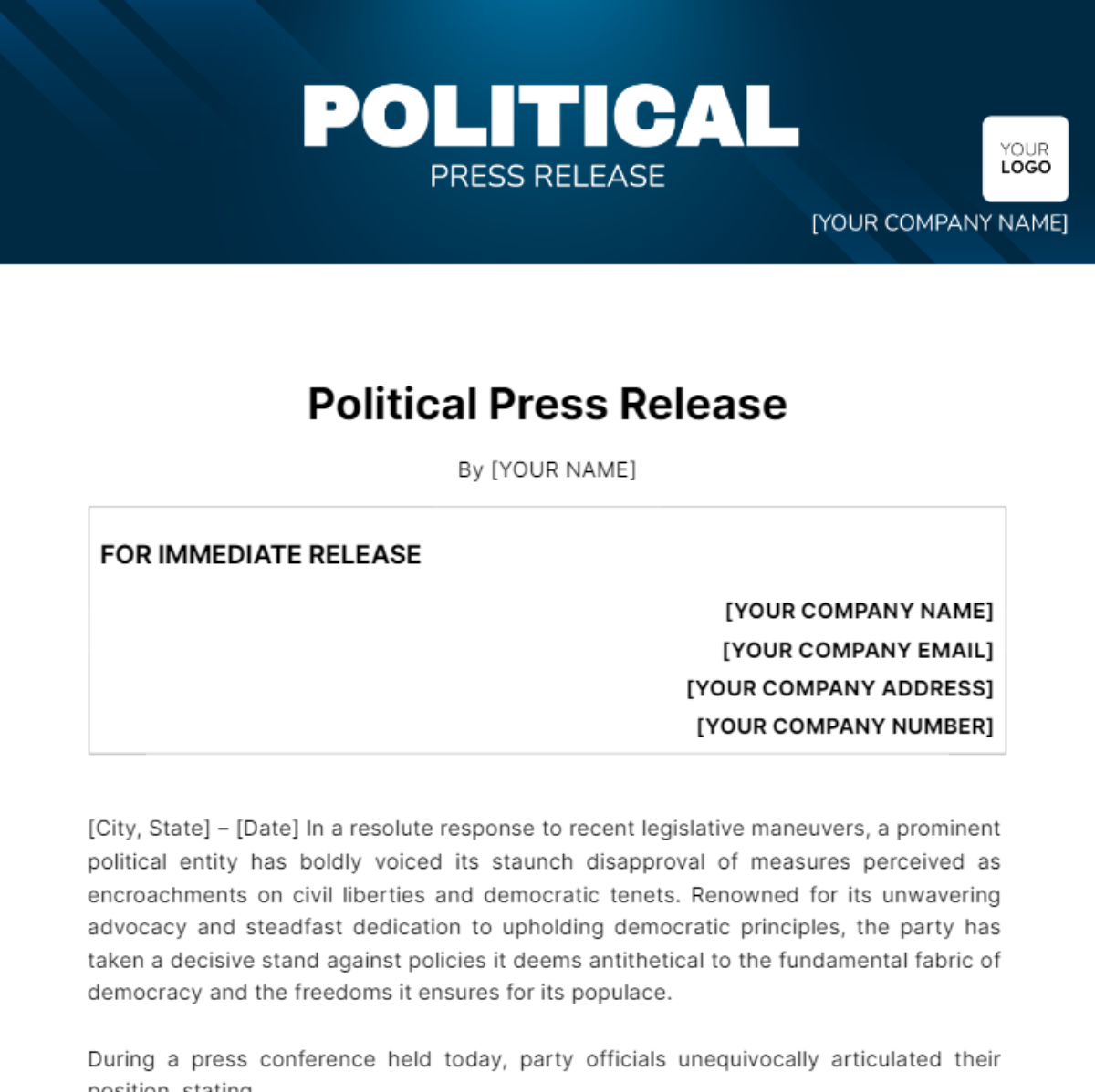Political Press Release Template