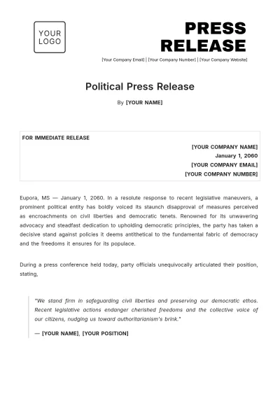 Free Political Press Release Template to Edit Online