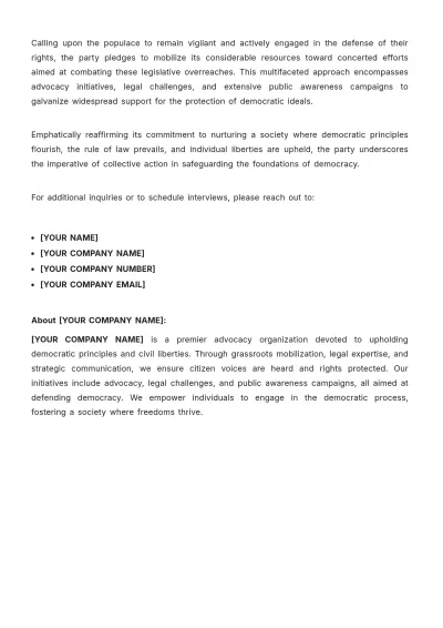 Free Political Press Release Template to Edit Online