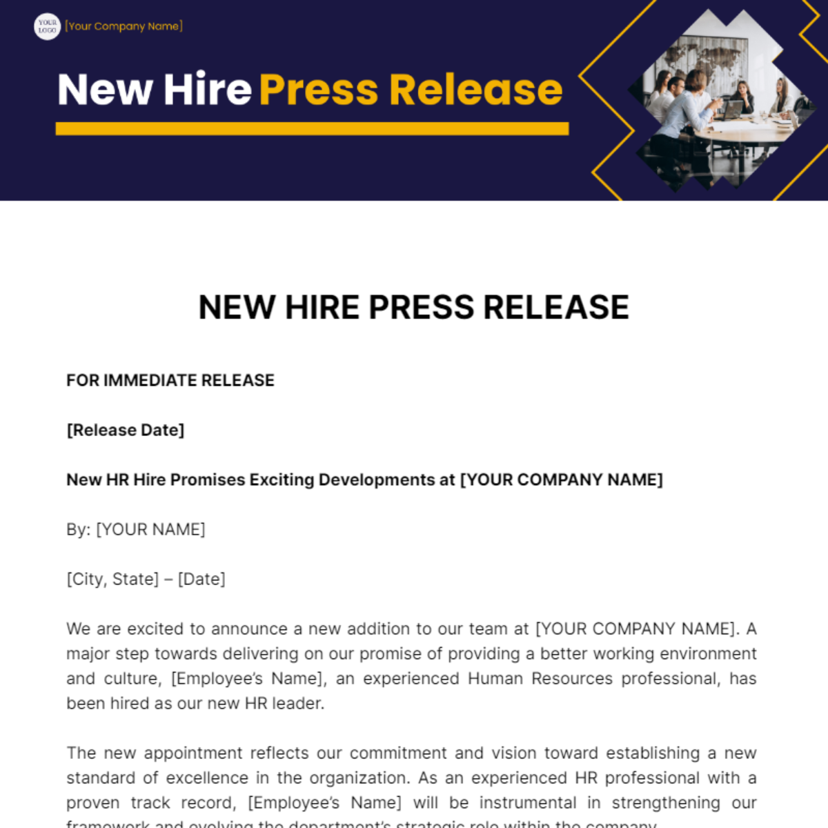 Free New Hire Press Release Template