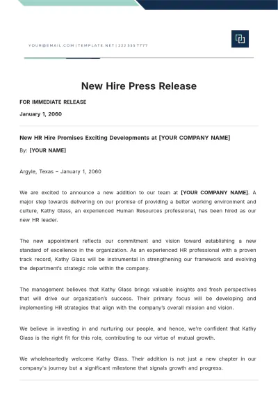 Free New Hire Press Release Template to Edit Online
