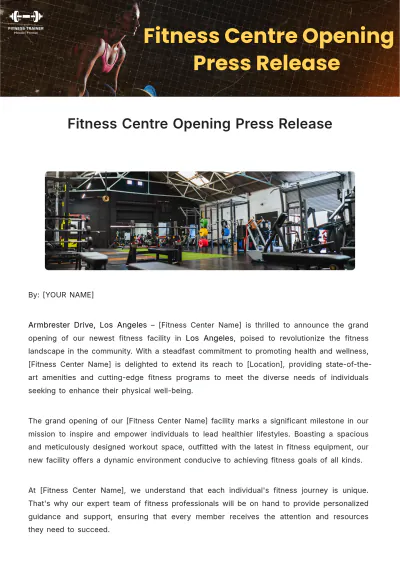 Free Fitness Centre Opening Press Release Template to Edit Online