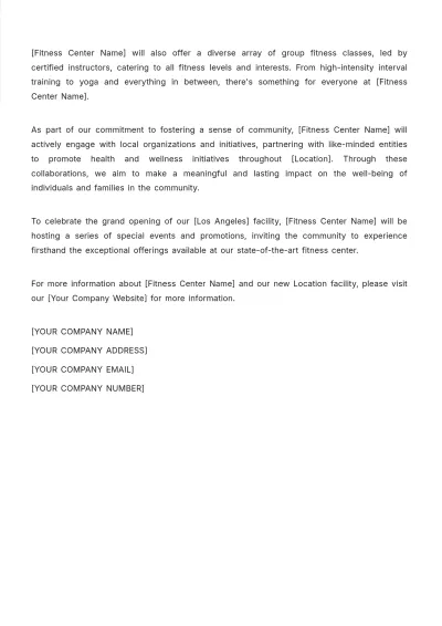 Free Fitness Centre Opening Press Release Template to Edit Online