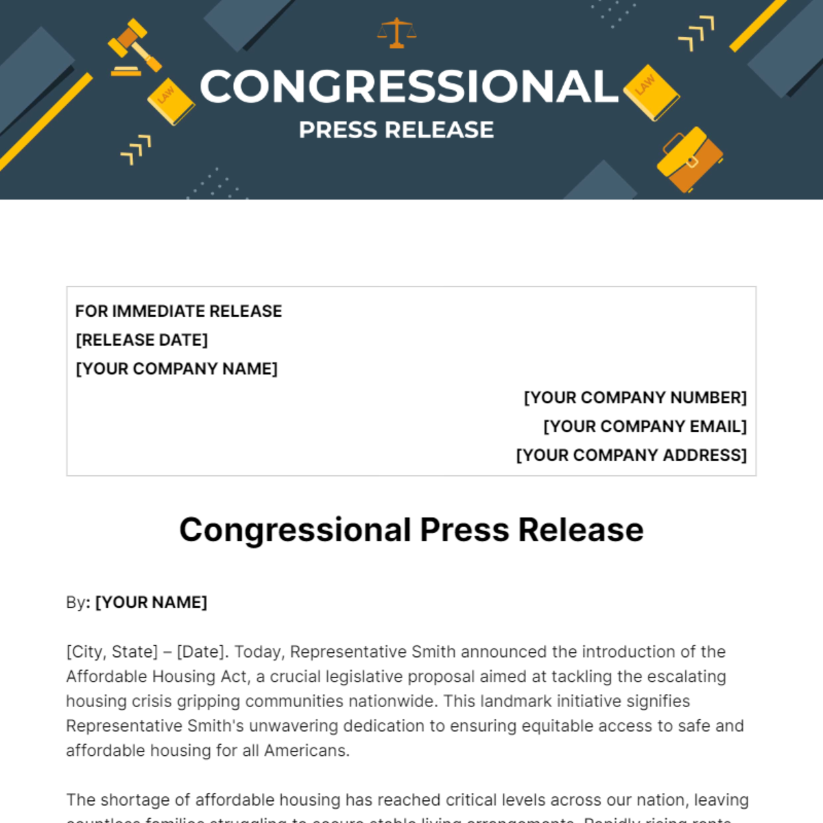 Congressional Press Release Template