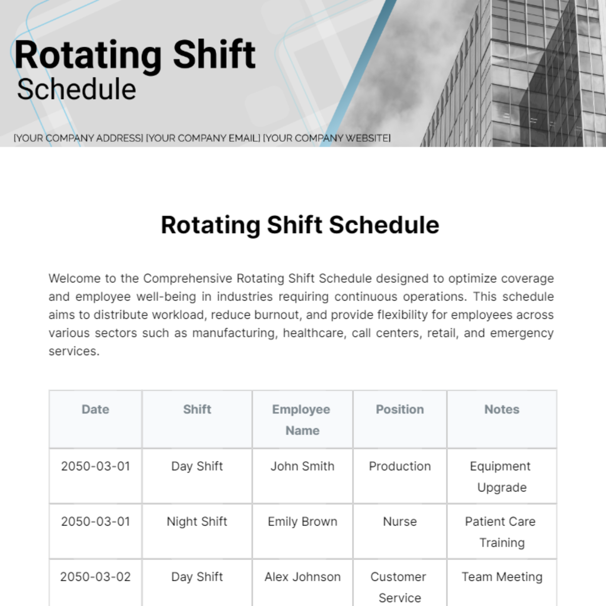 Free Rotating Shift Schedule Template