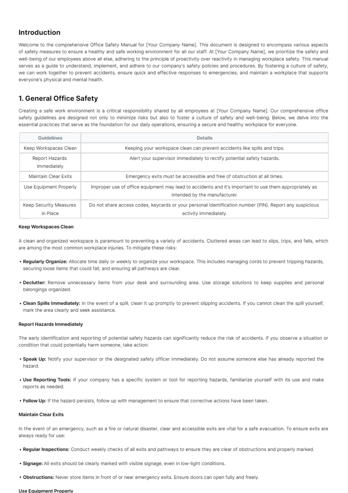 Free Administration Complete Office Safety Manual Template