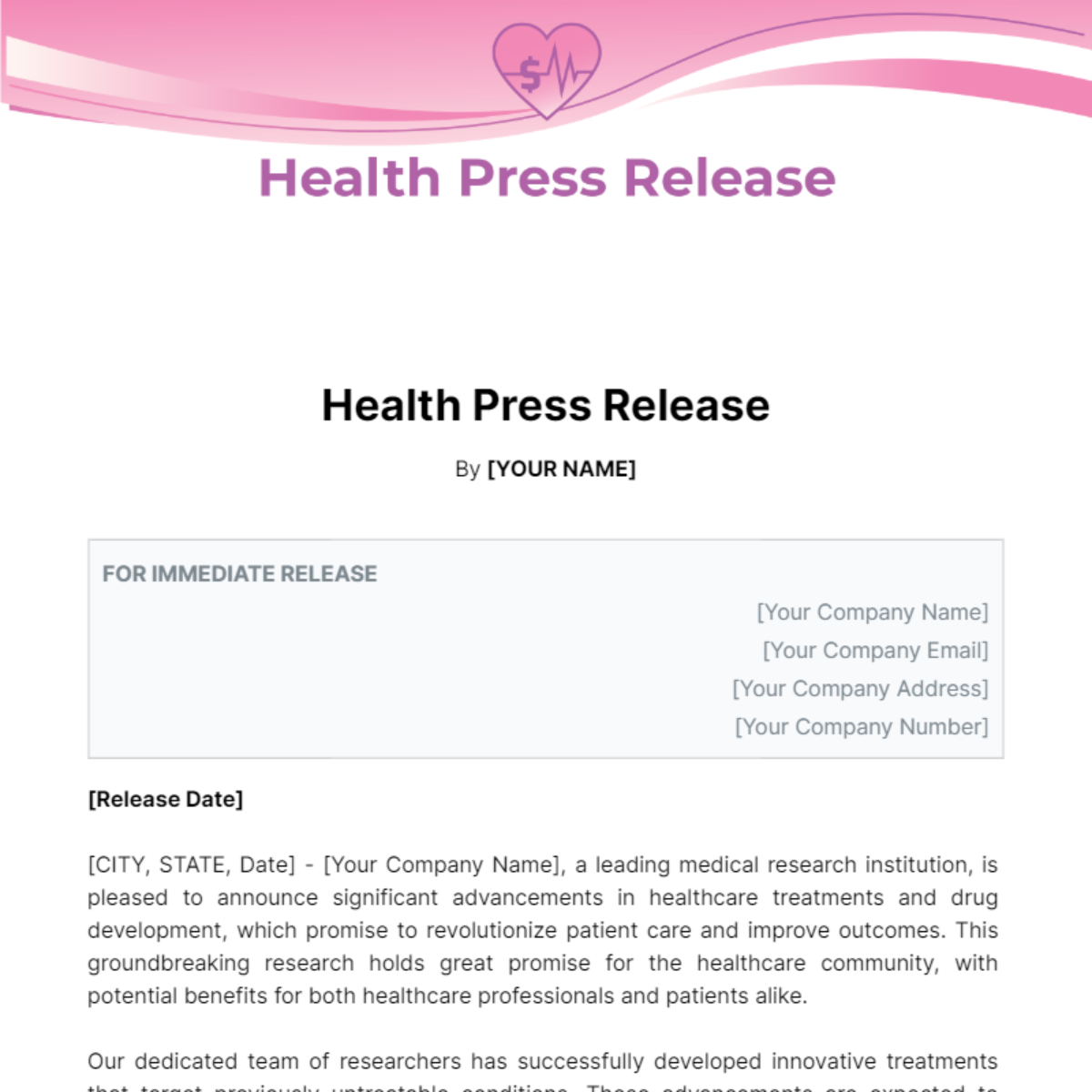 Free Health Press Release Template