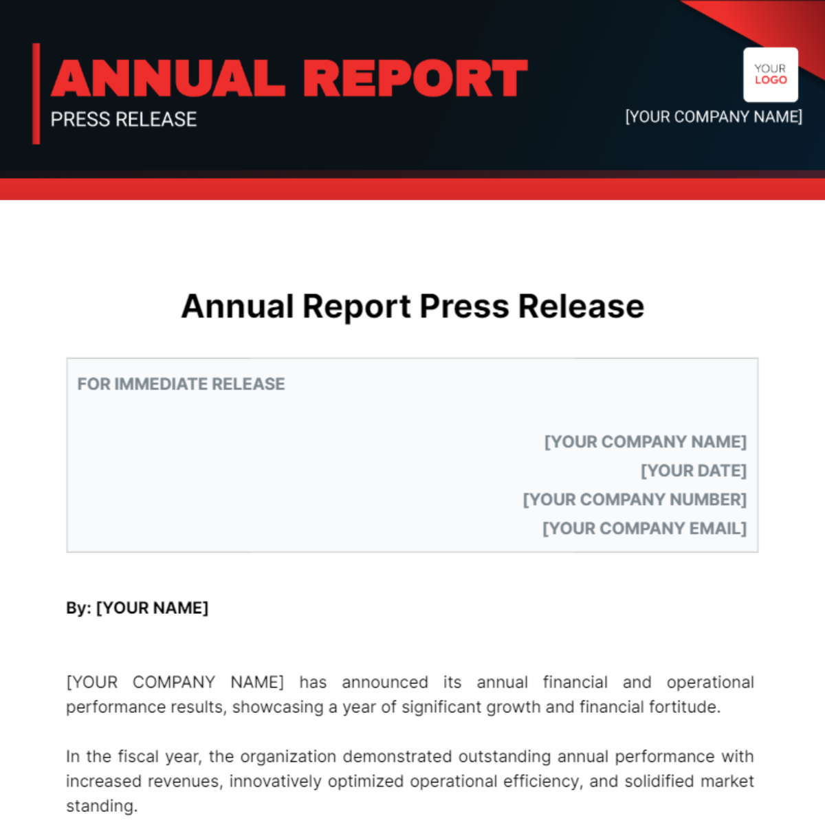 Annual Report Press Release Template