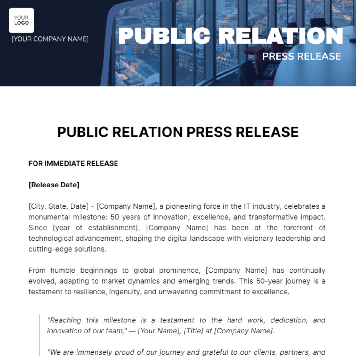 Free Public Relations Press Release Template