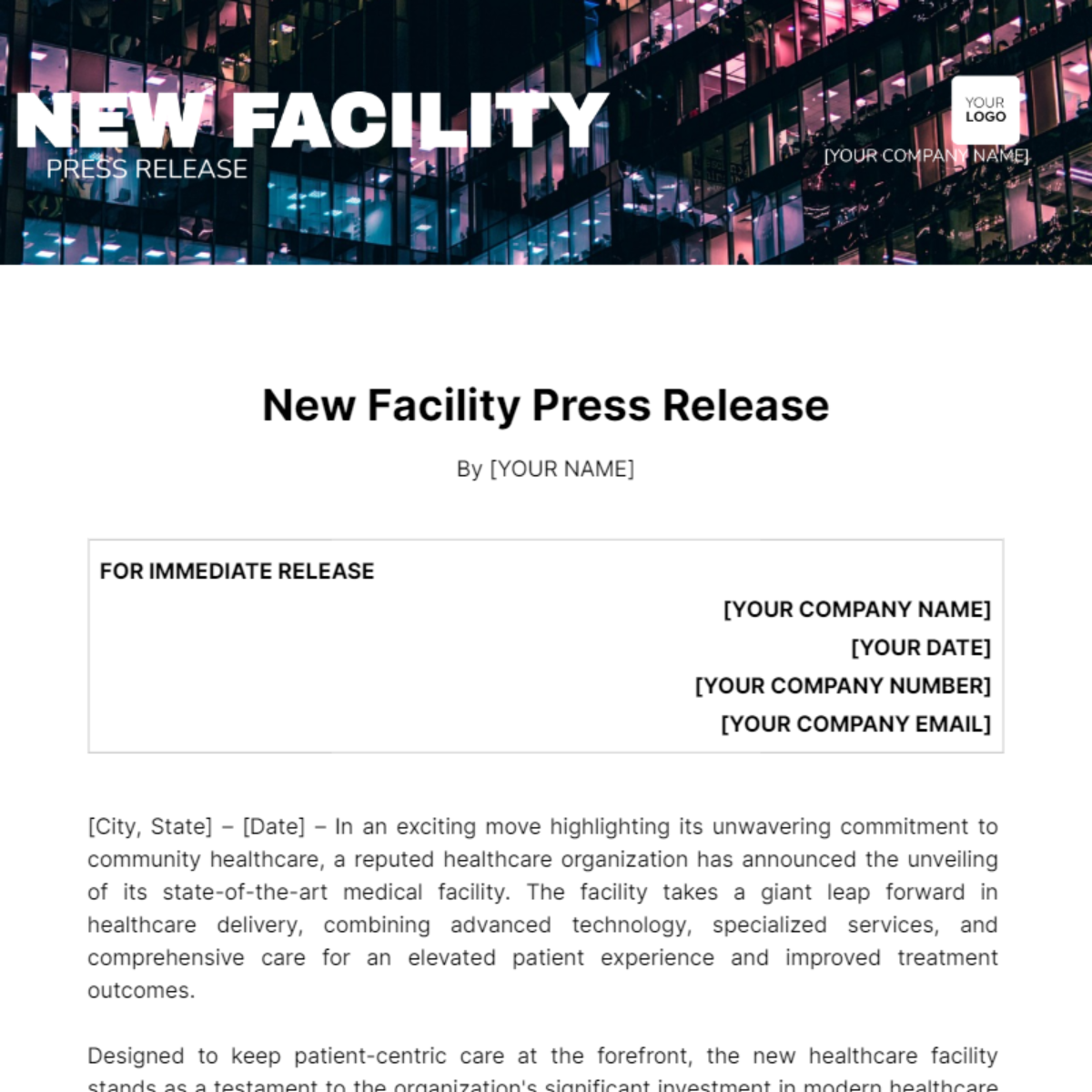 New Facility Press Release Template