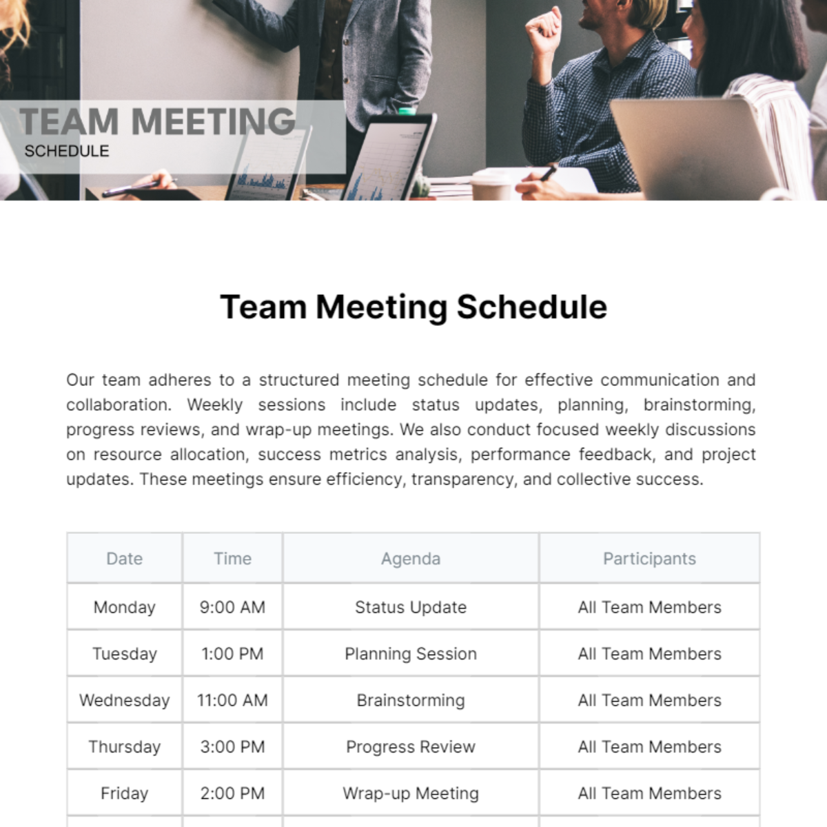 Free Team Meeting Schedule Template