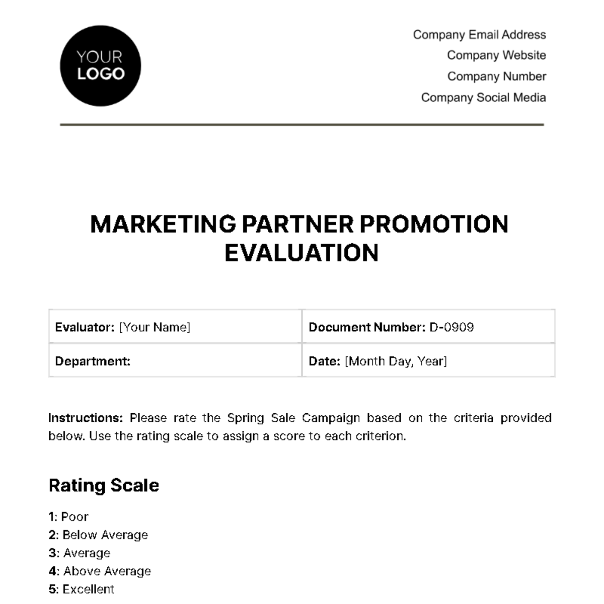 Free Marketing Partner Promotion Evaluation Template