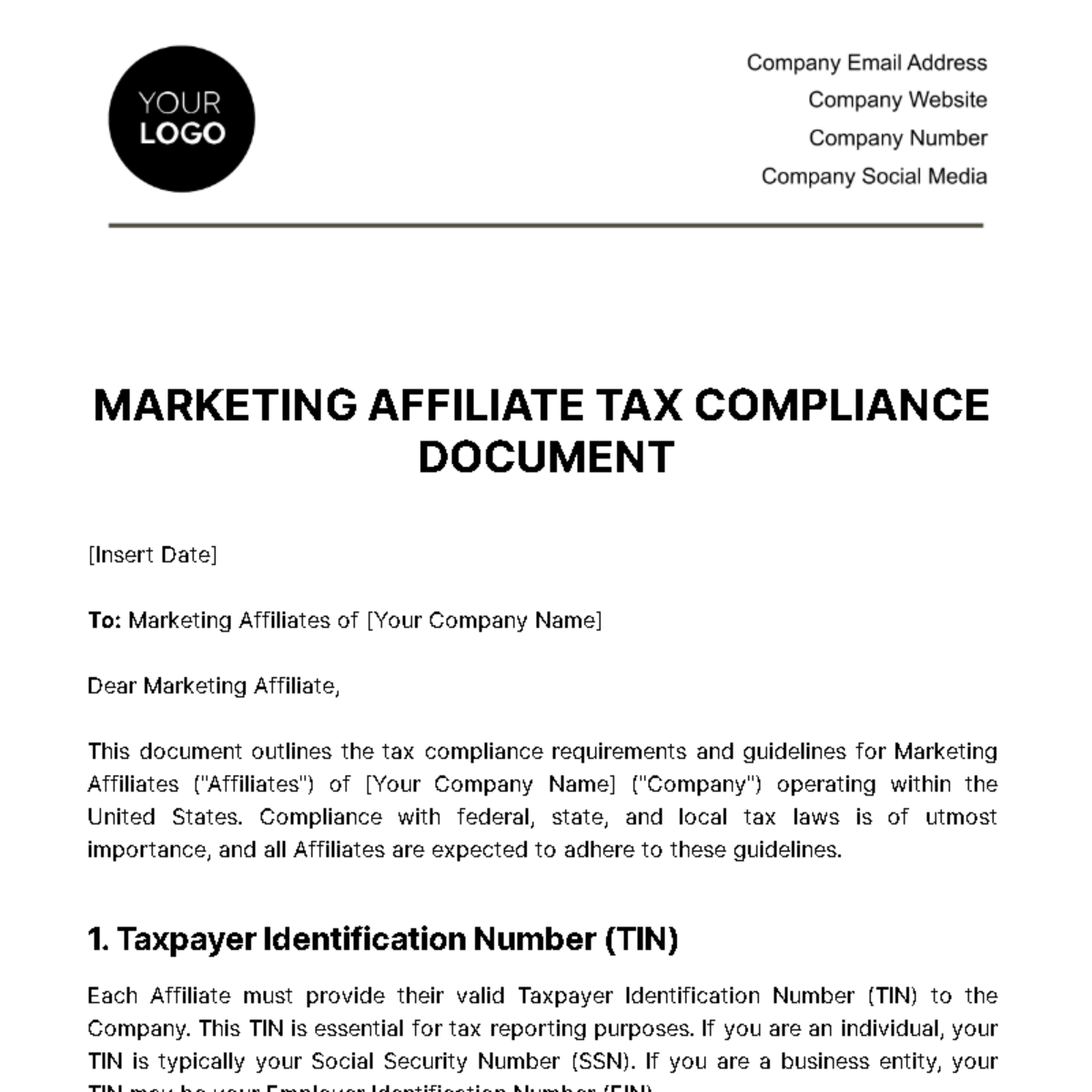 Marketing Affiliate Tax Compliance Document Template