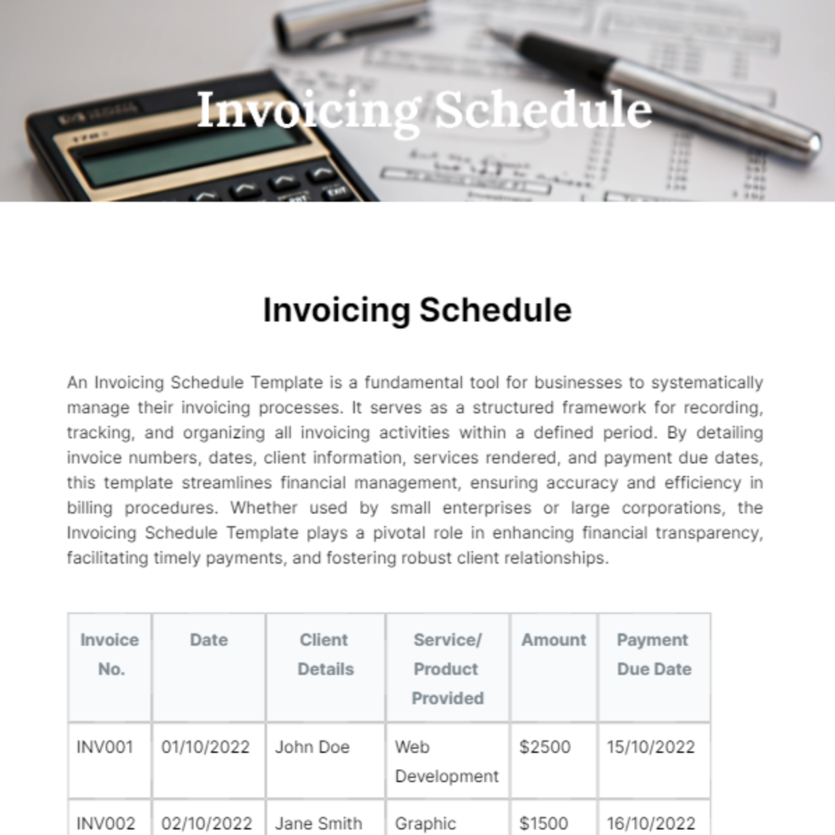 Invoicing Schedule Template
