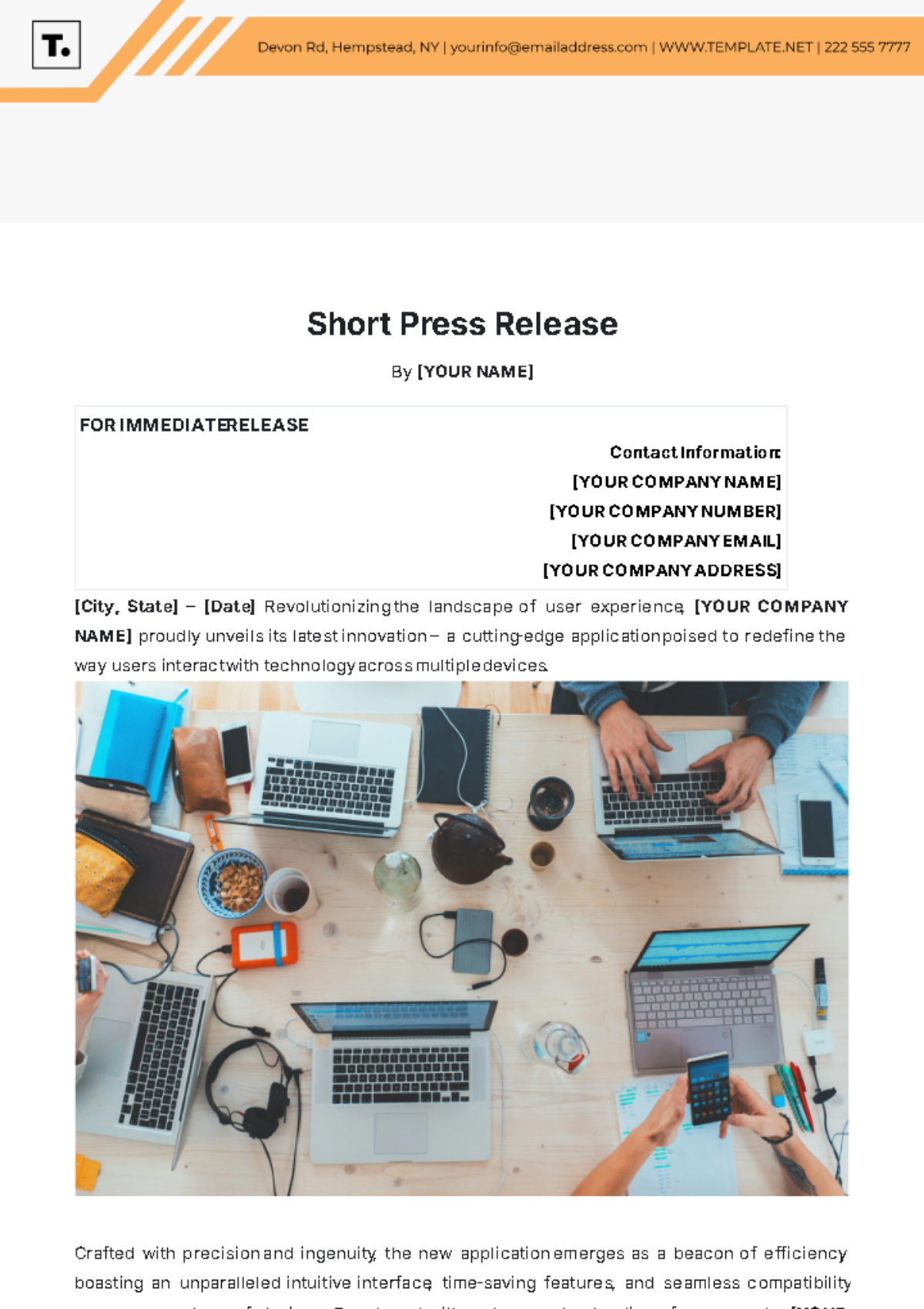 Short Press Release Template