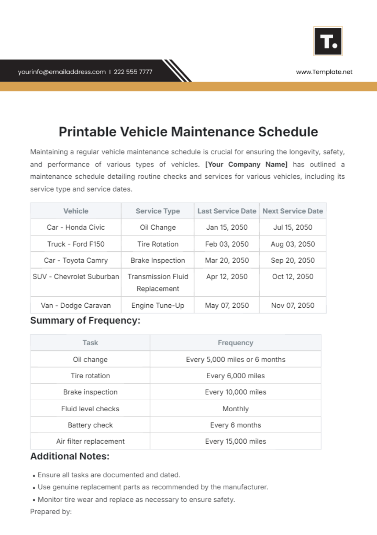 Printable Vehicle Maintenance Schedule Template - Edit Online & Download