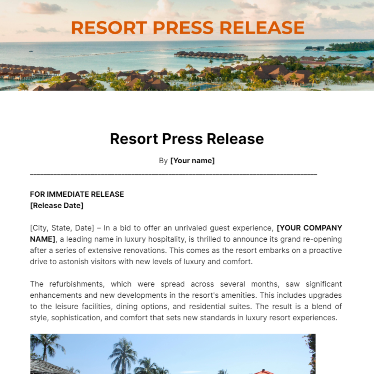 Free Resort Press Release Template