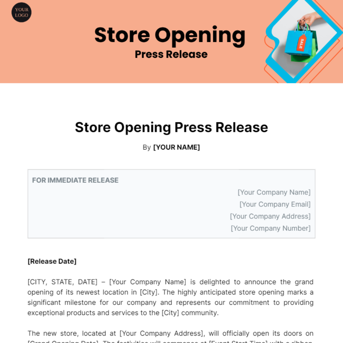 Free Store Opening Press Release Template