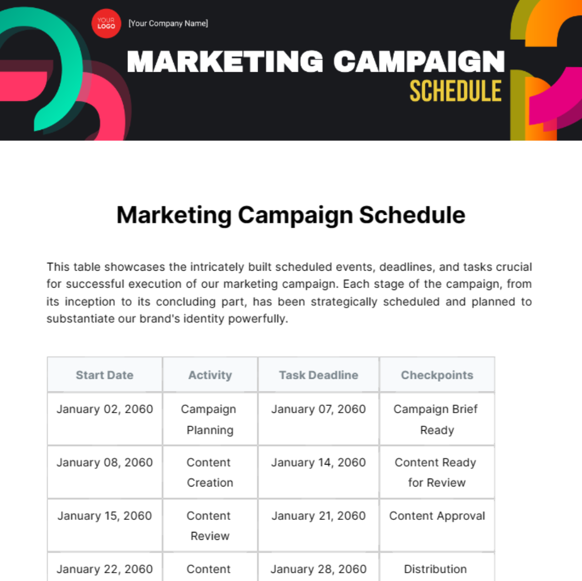 Free Marketing Campaign Schedule Template