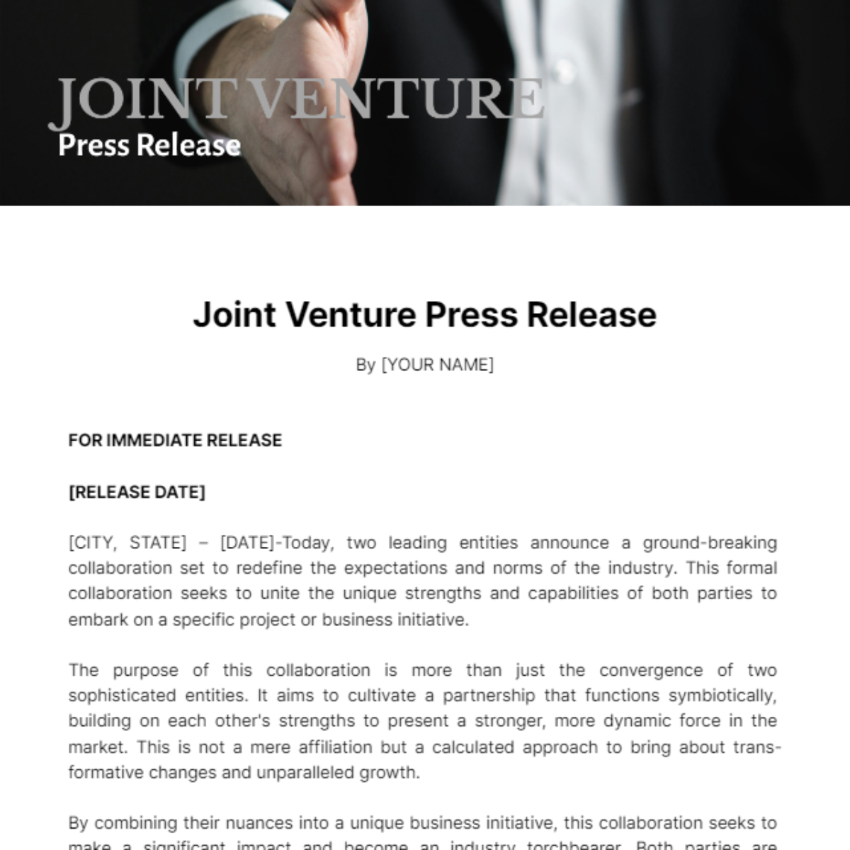 Joint Venture Press Release Template
