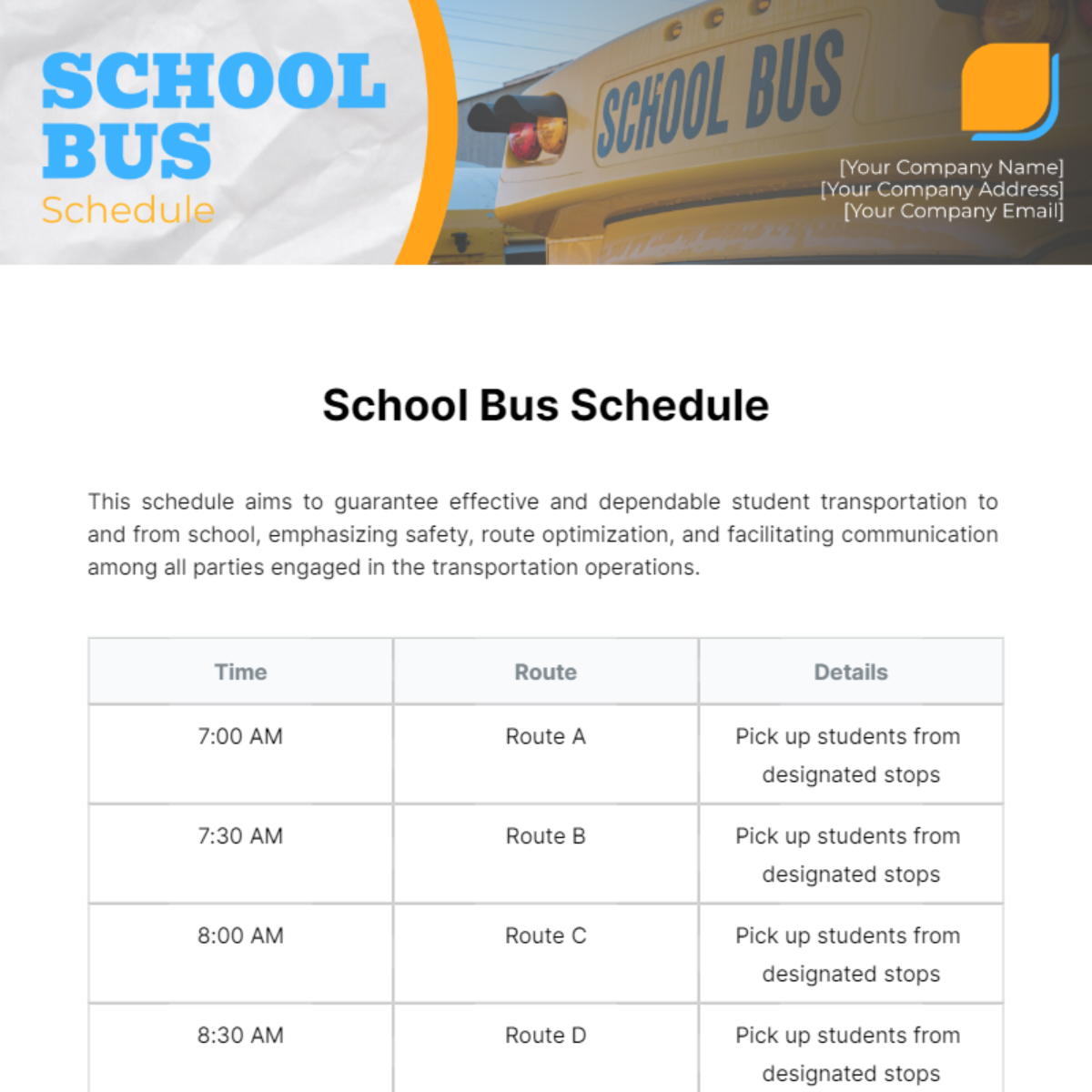 Free School Bus Schedule Template
