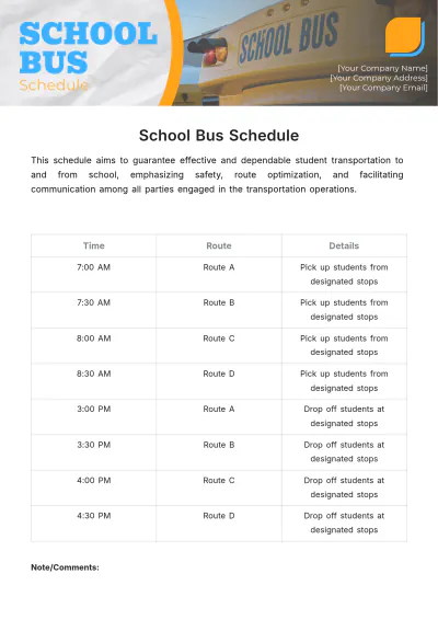 Free School Bus Schedule Template to Edit Online