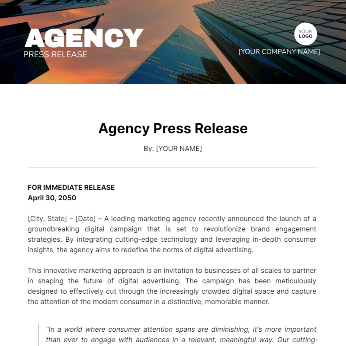 Agency Press Release Template