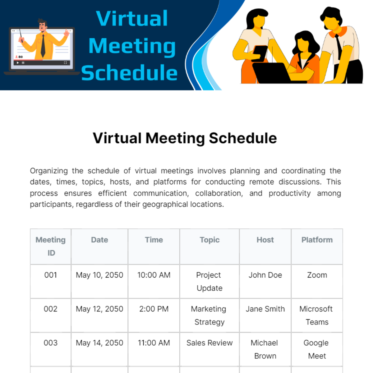 Free Virtual Meeting Schedule Template