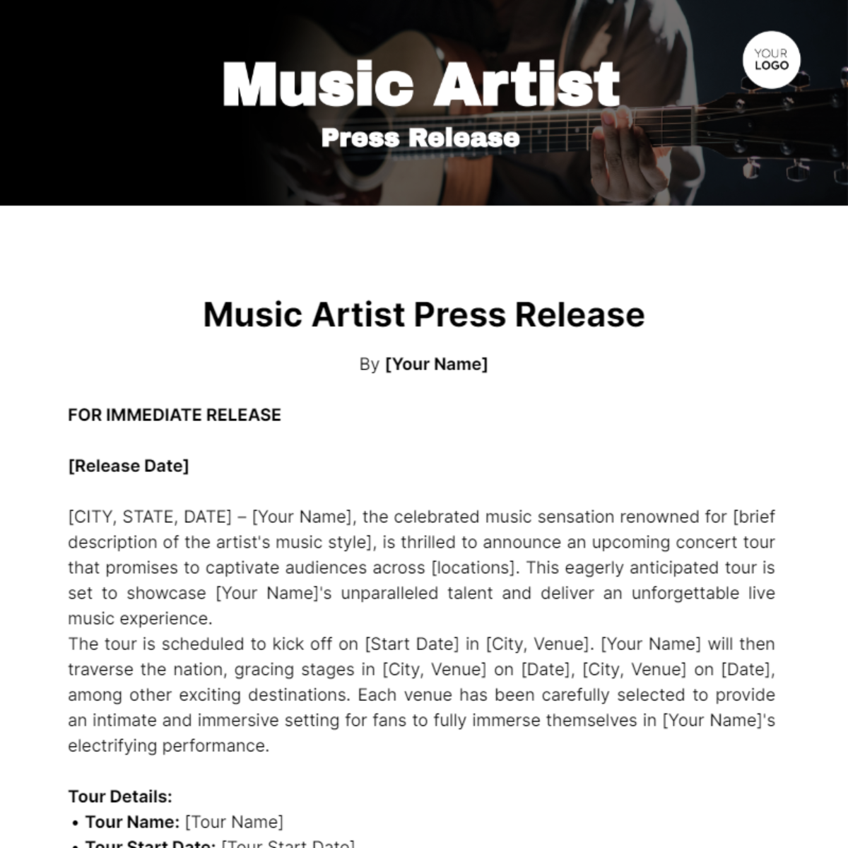 Music Artist Press Release Template