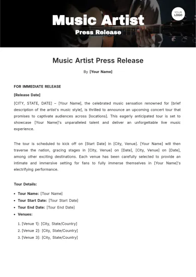 Free Music Artist Press Release Template to Edit Online