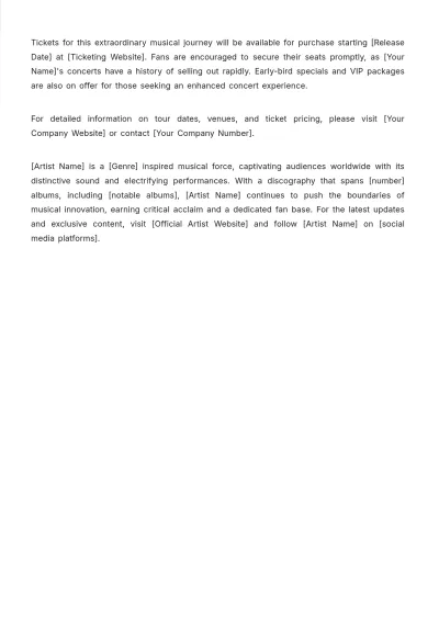 Free Music Artist Press Release Template to Edit Online