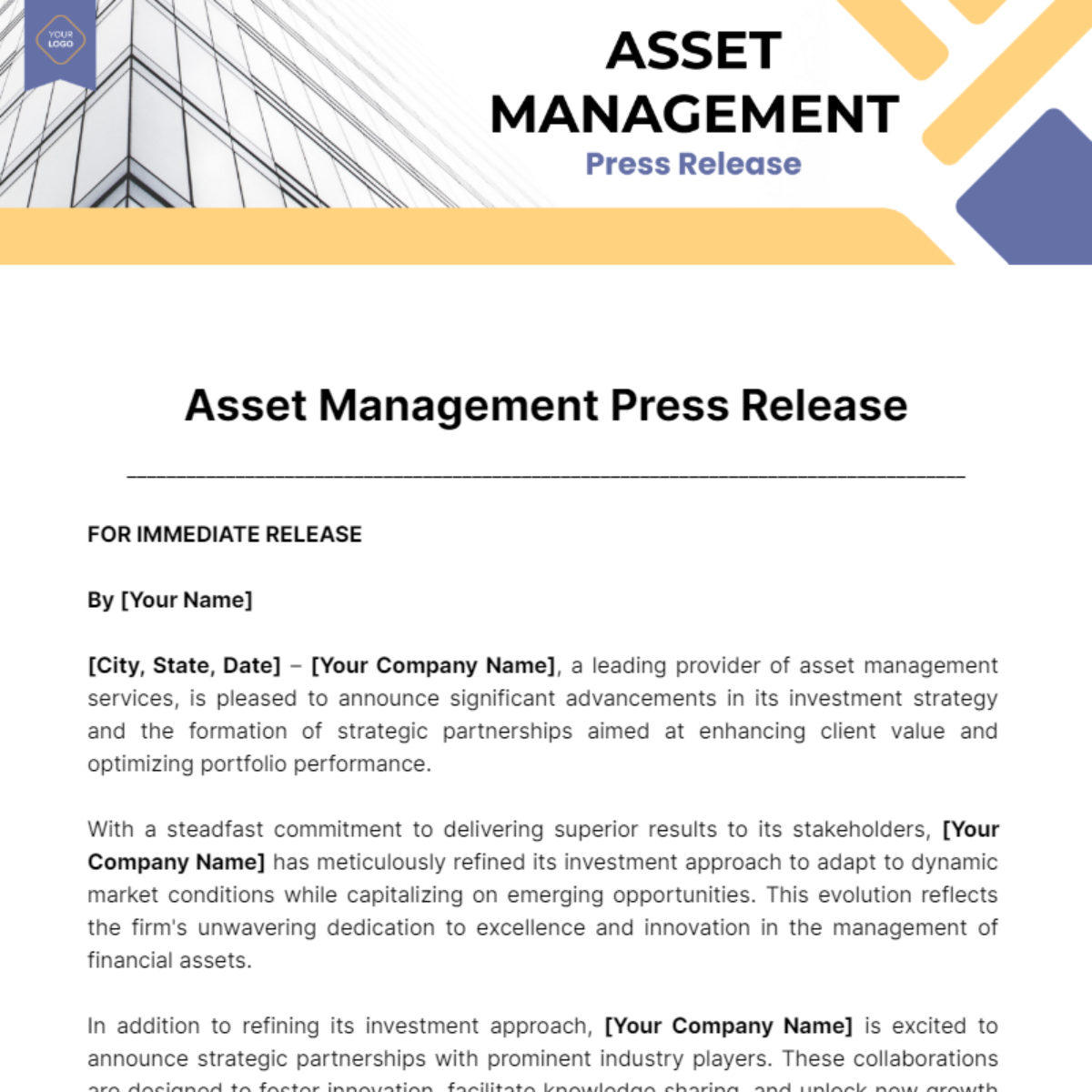 Asset Management Press Release Template