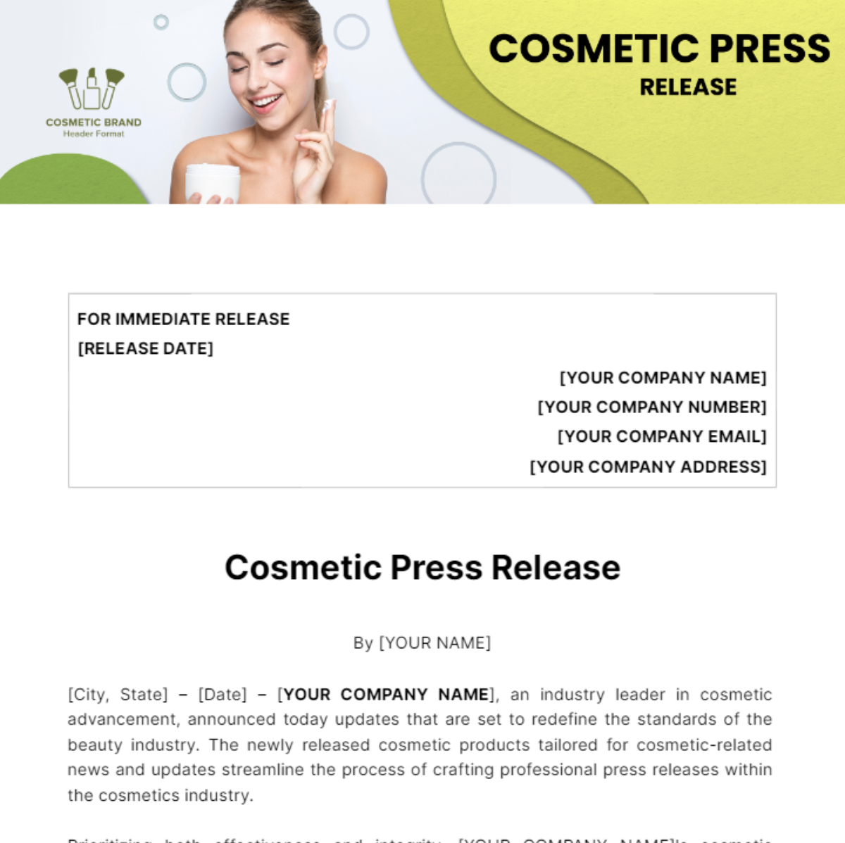 Free Cosmetic Press Release Template