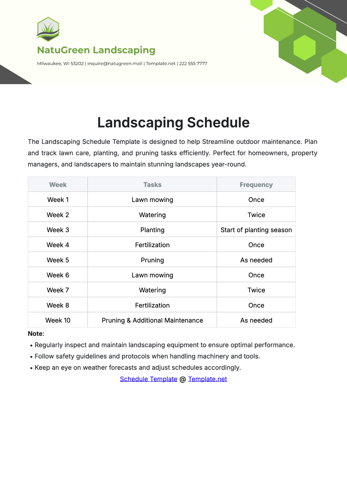 Landscaping Schedule Template - Edit Online & Download