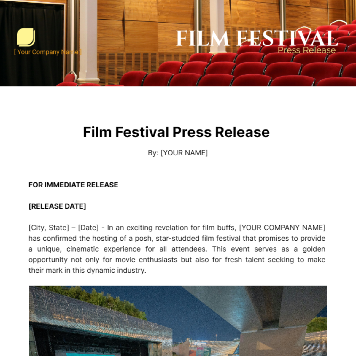 Free Film Festival Press Release Template