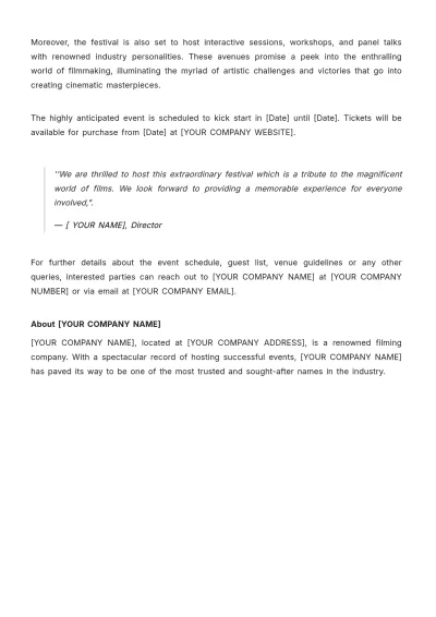 Free Film Festival Press Release Template to Edit Online