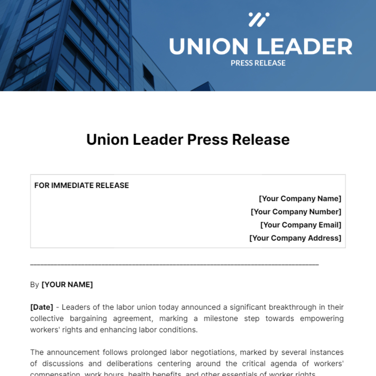 Union Leader Press Release Template