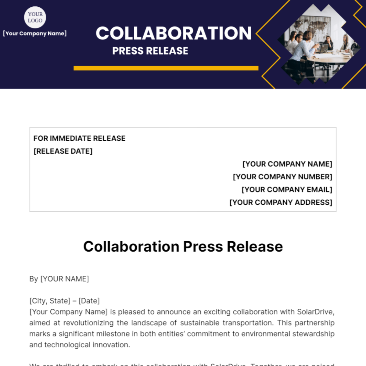 Free Collaboration Press Release Template