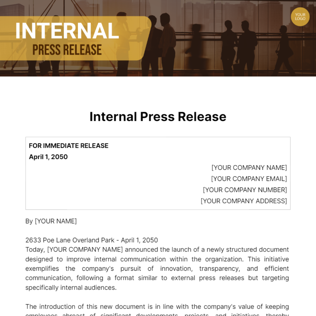 Internal Press Release Template