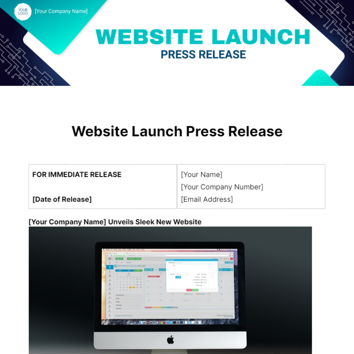 Website Launch Press Release Template