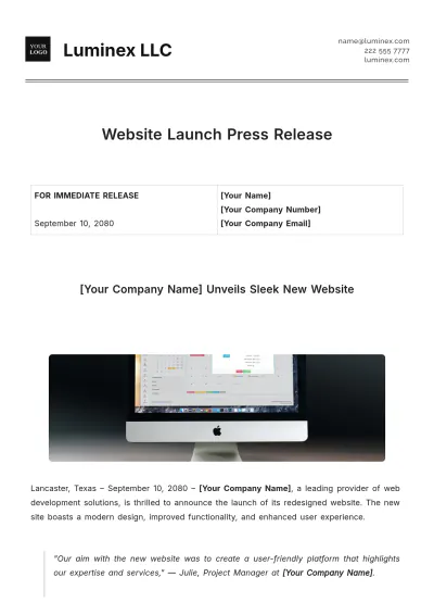 Free Website Launch Press Release Template to Edit Online