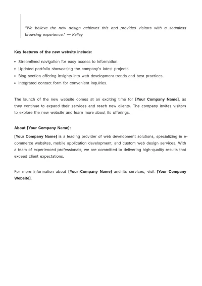 Free Website Launch Press Release Template to Edit Online