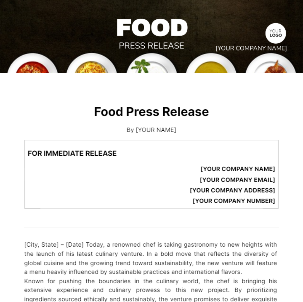 Food Press Release Template
